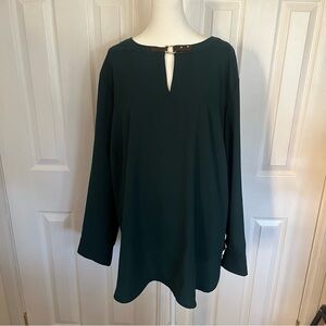 Lauren Ralph Lauren Green Long Sleeve Keyhole Buckle Detail Top Tunic